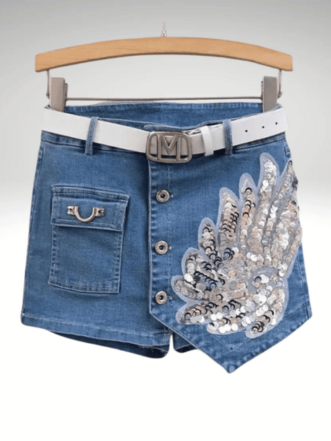 Blue Glitter Shorts Denim Belt