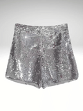 Silver Sequin Zipper Shorts