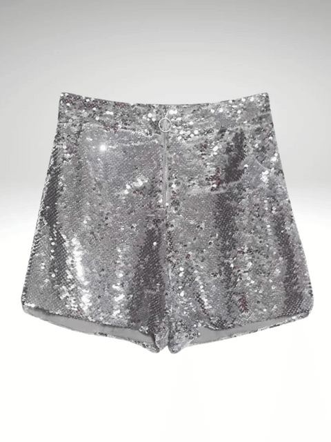 Silver Sequin Zipper Shorts