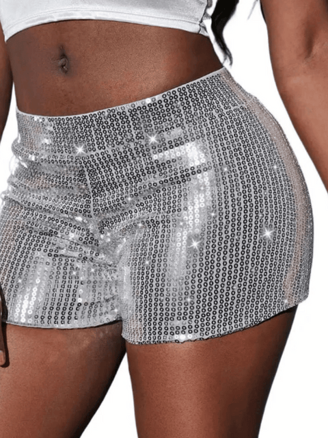 Silver Sequin Shorts Women