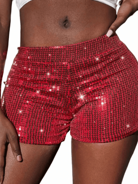 Red Sequin Shorts Women