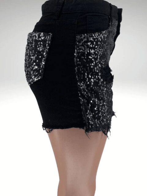 Black Sequin Shorts Denim