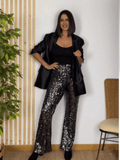 Silver Casual Sequin Pant