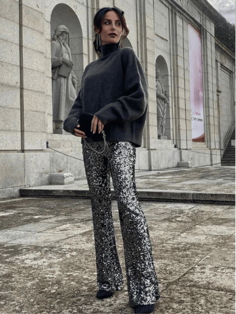 Silver Casual Sequin Pant