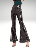 Black High Waisted Flared Pants With Sequins