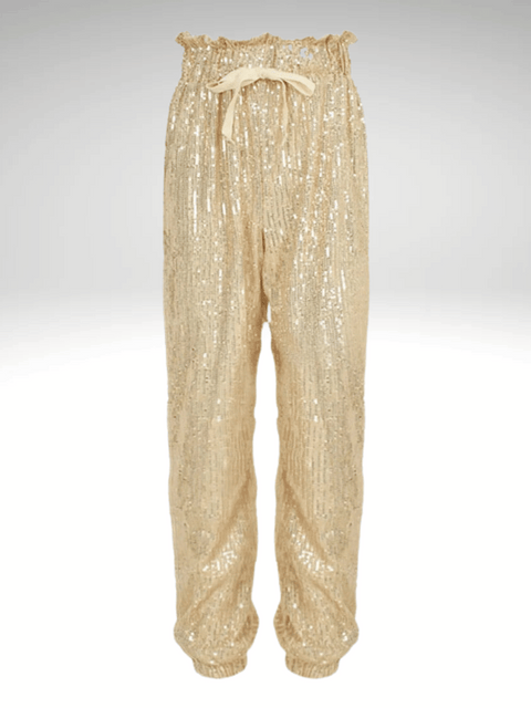 Gold Women's Sequinned Pants With Elastic