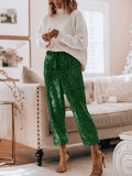 Green Women's Sequinned Pants With Elastic