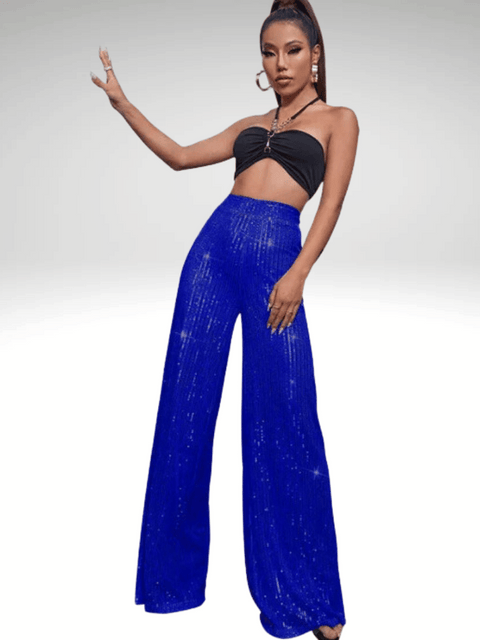 Blue High Waisted Sequined Pants