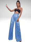 Light_Blue High Waisted Sequined Pants