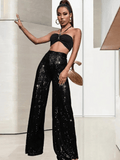 Black High Waisted Sequined Pants