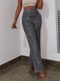 Grey Women's High Waisted Sequined Pants