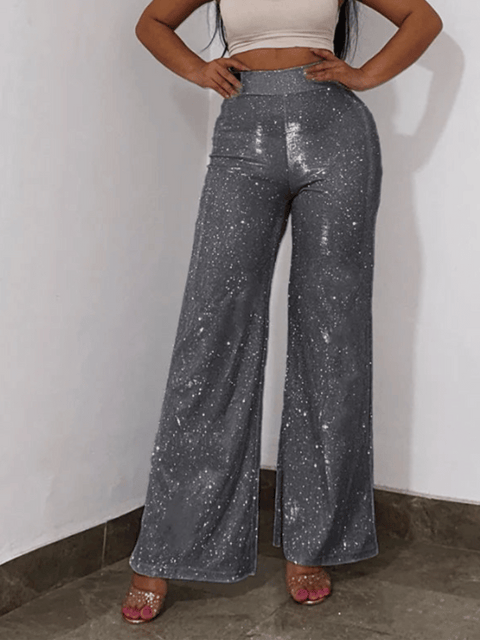 Grey Women's High Waisted Sequined Pants