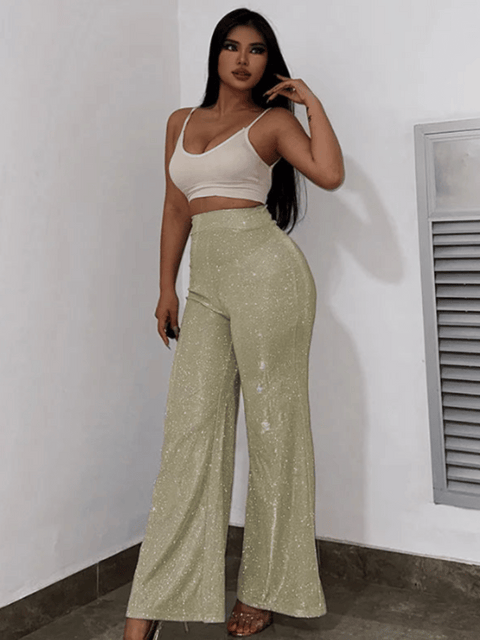 Gold Women's High Waisted Sequined Pants