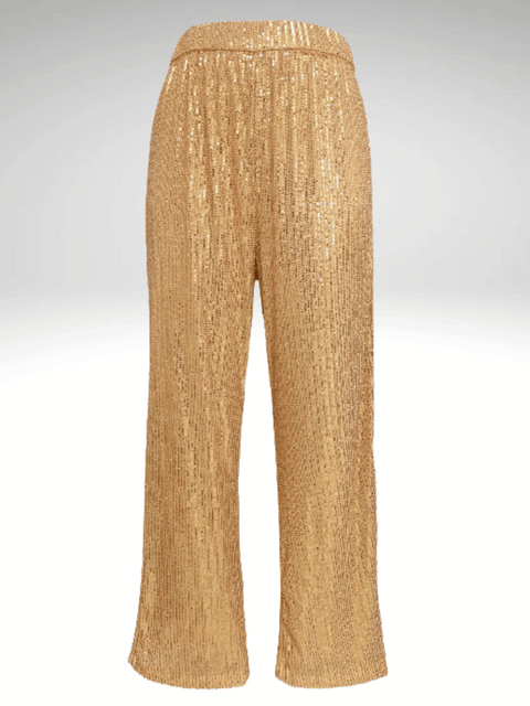 Gold Women's Sequined Silk Pants