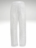 Silver Women's Sequined Silk Pants