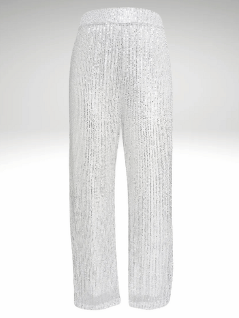 Silver Women's Sequined Silk Pants