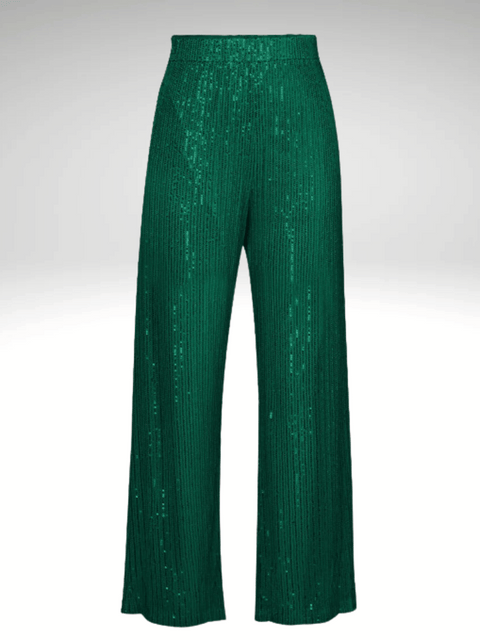 Green Women's Sequined Silk Pants