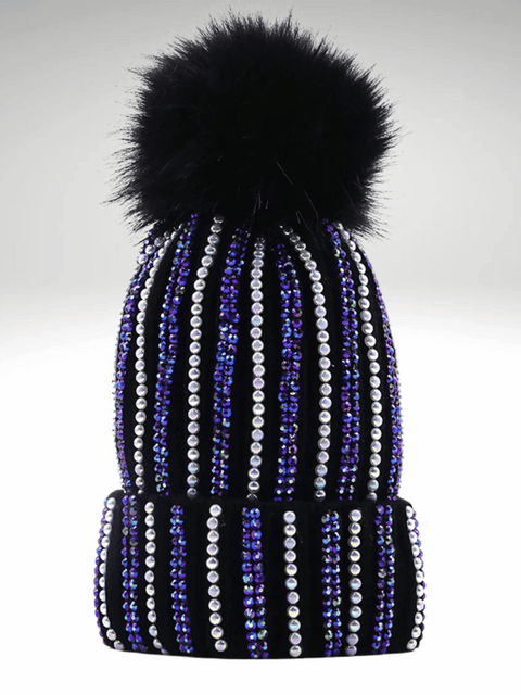 Rhinestones Beanie Pom Pom