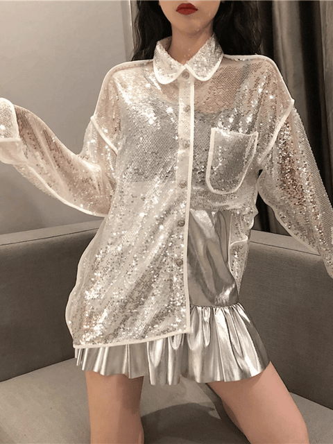 Women's Sequin Shirt White