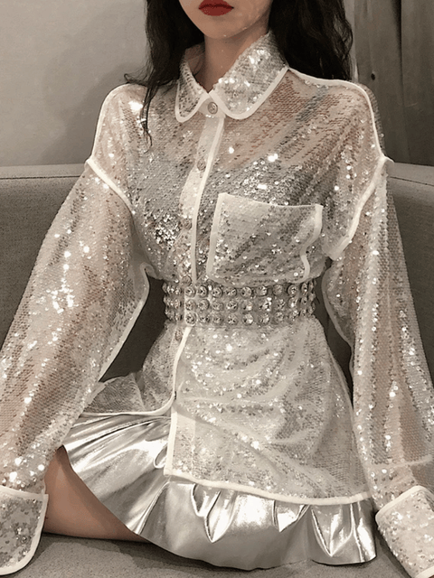 Women's Sequin Shirt White