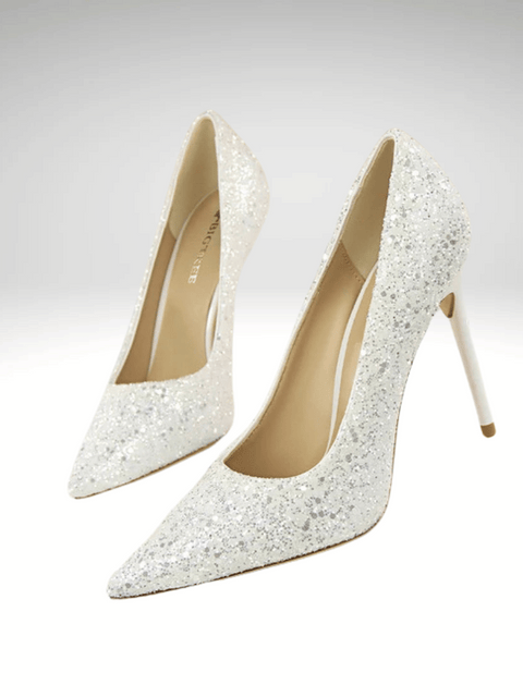 White Glitter Heeled Shoes