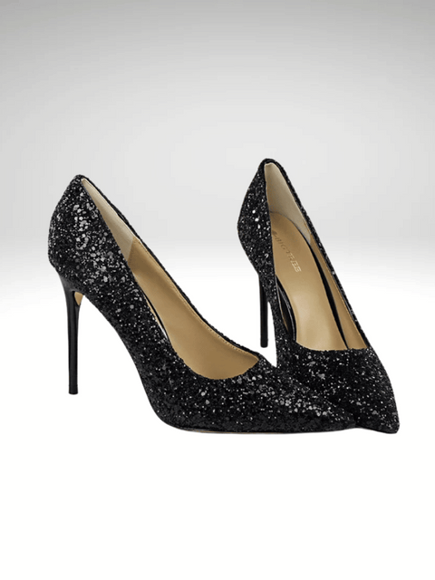 Black Glitter Heeled Shoes