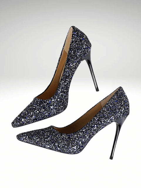 Gray Glitter Heeled Shoes