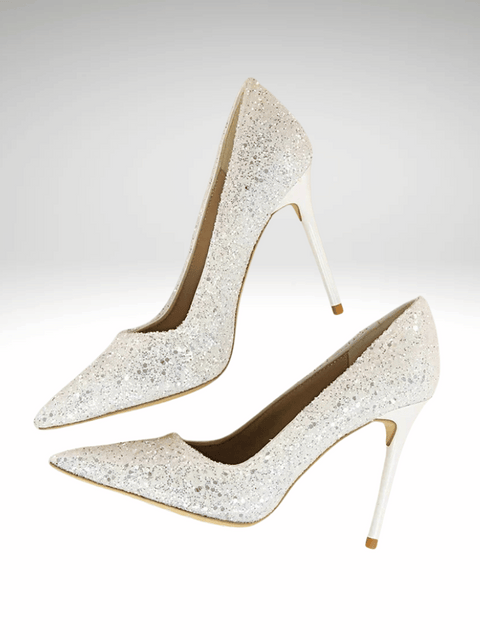 White Glitter Heeled Shoes