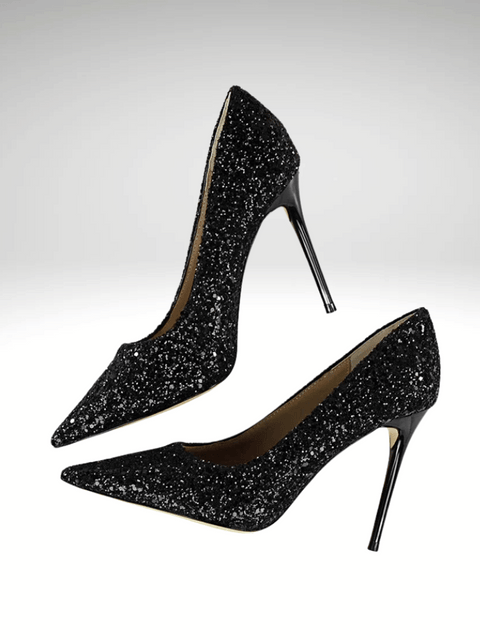 Black Glitter Heeled Shoes