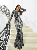 Black Silver Stripes Sequin Dress