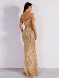 Long Gold Sequin Prom Dress