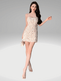 White Sequin Dress Feather