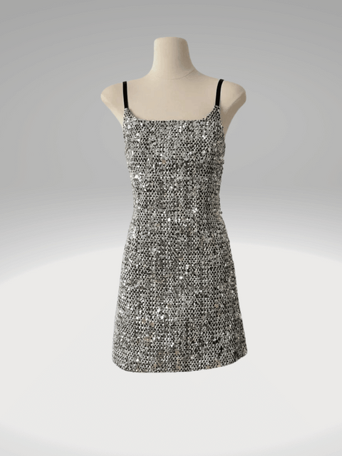 Short Silver Sequin Strapless Dress