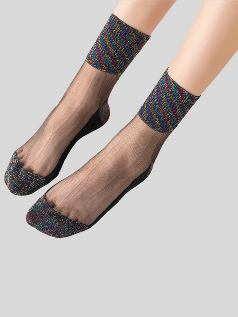 Women Sequin Socks Transparent Multicolor