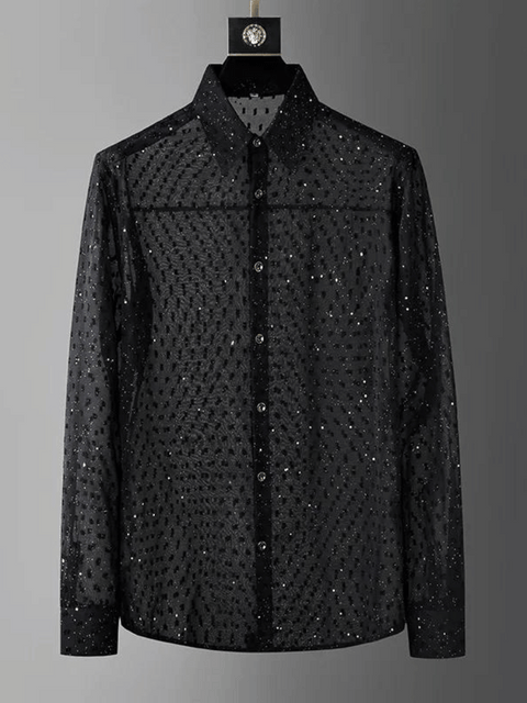 Men's Transparent Sequin Shirts Black