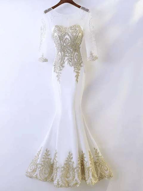 White Rhinestone Evening Dress