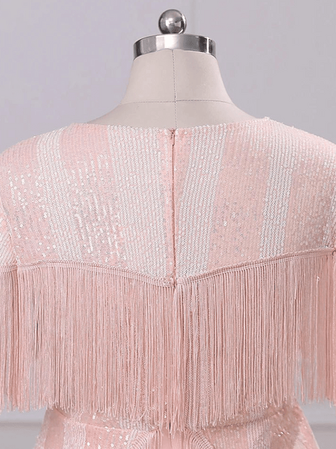 Plus Size Pink Sequin Dress Fringe