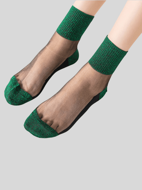 Women Sequin Socks Transparent Green