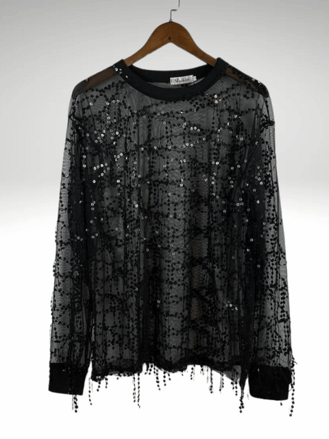 Black Men's Transparent Sequin Shirts