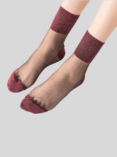 Women Sequin Socks Transparent Red