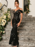 Black Off Shoulder Sequin Strapless Dress