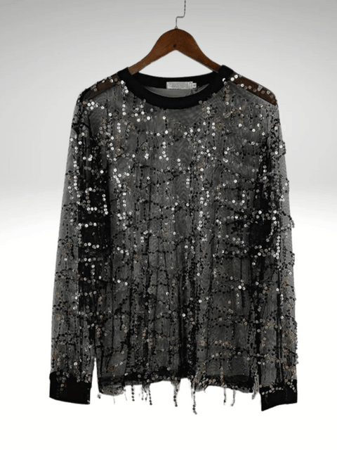 Black Men's Transparent Sequin Shirts