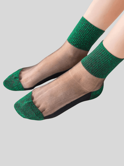 Women Sequin Socks Transparent Green