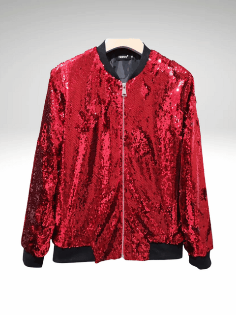 Red Women's Sequin Bomber Jacket