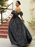 Black Sequin Off Shoulder Homecoming Dress