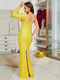 Yellow Sequin Dress One Sleeve