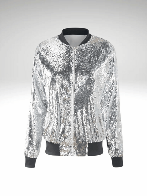 Silver Women's Sequin Bomber Jacket