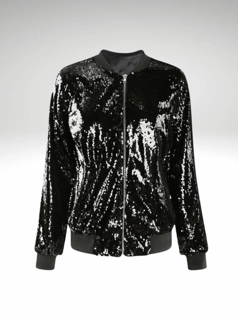 Black Women's Sequin Bomber Jacket