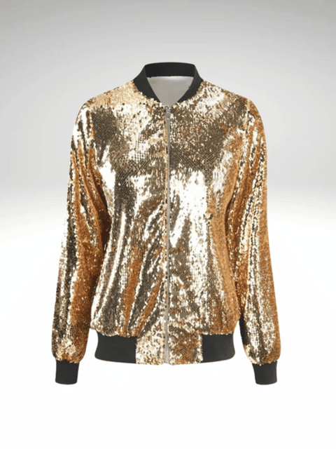 Gold Women's Sequin Bomber Jacket