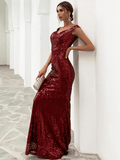 Burgundy Sequin Prom Dress